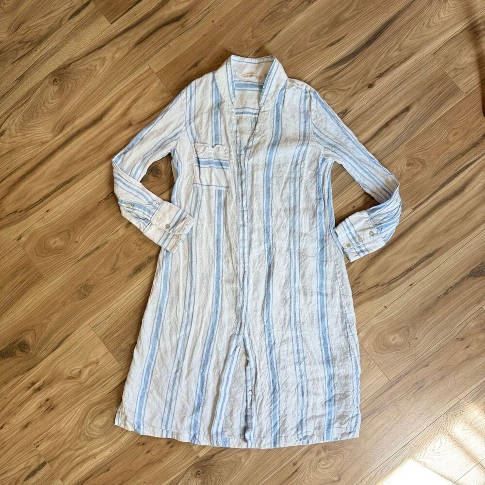 Soft Surroundings Womens Blue White Striped Adalia Linen Shirt Dress Size Medium - Picture 2 of 10